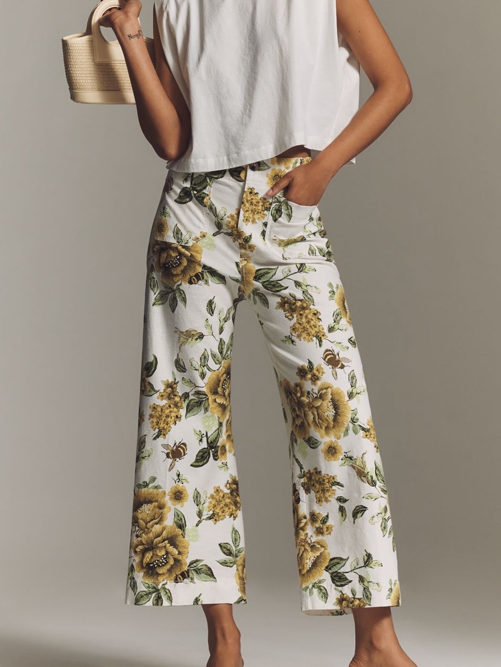 Anthropologie Colette Pants Maeve Cropped Wide Leg High Rise Linen Blend New 31